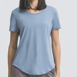 Camiseta de Manga Corta para Mujer, Cuello Redondo, Color Sólido, 100% Algodón, Transpirable, Estilo Casual, Corte Regular, Primavera/Verano - Product Image 4