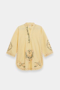 Yellow Embroidered Cotton <b>Kurta</b> For <b>Women</b> Traditional Indian Pakistani Casual Wear Loose Fit All Seasons - Product Image 2