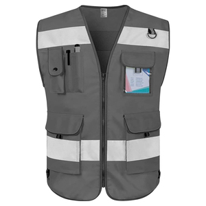 Chaleco de Seguridad Reflectante de Alta Visibilidad Gris, con Logotipo Personalizado, Múltiples Bolsillos, Construcción de Poliéster, Uniforme de Trabajo para Supervisor - Product Image 1