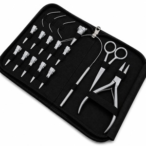 Kit d'outils professionnels pour extensions de cheveux avec pinces, aiguilles, crochets, applicateurs et ciseaux pour salons de beauté et kits d'extensions capillaires - Product Image 2