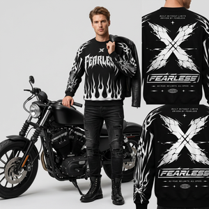 Sudadera Oversize con Estampado Reflectante Fearless para Hombre, Estilo Urbano, Diseño Luminoso Negro, Logotipo en la Espalda, Cuello Redondo, Corte Regular - Product Image 3