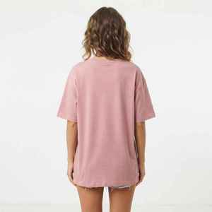<b>Women's</b> Pink <b>V</b>-<b>Neck</b> Short Sleeve <b>T</b>-<b>Shirt</b> Loose Fit 100% Cotton Casual Jersey Print Logo Top - Product Image 3