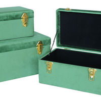 Boîte à bijoux rectangulaire en métal vert durable, ensemble de 3 couches empilables avec couvercle à charnière, design classique, boîte de rangement en tissu