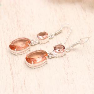 Morganite Oval Cut <b>Dangle</b> <b>Earrings</b> 925 Sterling <b>Silver</b> | Peach Pink Gemstone Drop <b>Earrings</b> | Elegant Handmade Long <b>Earrings</b> for - Product Image 2