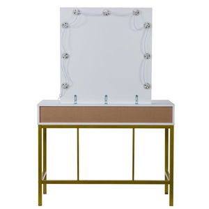 Toeletta Bianca FCH con Specchio Singolo, 2 Cassetti, Lampadine e Struttura in Acciaio - Product Image 6