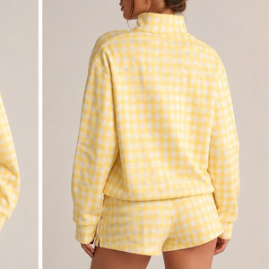 Darling Pink Checkered Turtleneck Sweatshirt Women's Casual Full Sleeve Knitted Plaid <b>Top</b> With Letter Print Front <b>Mock</b> <b>Neck</b> - Product Image 4