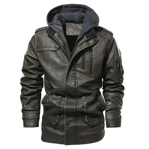 Men's Hooded Genuine Leather Motorcycle Jacket with Sherpa Lining Quick Dry Windproof <b>Thick</b> <b>Winter</b> <b>Coat</b> Zipper Closure Pockets - Product Image 1