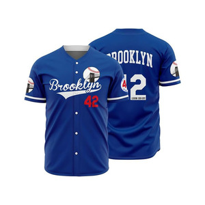 Maillot de baseball boutonné bleu pour homme, taille 42, style années 90, hip-hop, chemises de baseball brodées - Product Image 1