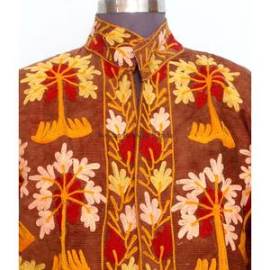 Chaqueta de mujer cálida para otoño/invierno con bordado floral, abrigo étnico hecho a mano, forro de algodón, estilo bohemio con logo frontal. - Product Image 3