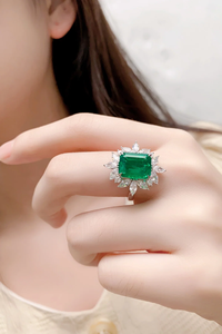 <b>Emerald</b> Cut Gemstone <b>Ring</b> With Diamond Accents 925 <b>Silver</b> Rhodium Plated Prong Setting Women's Classic Engagement <b>Ring</b> - Product Image 2