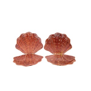 Cute Clamshell Rattan <b>Basket</b> <b>with</b> <b>Lid</b> Woven Decorative Toy Storage Bin Kids Blanket Towel Laundry Hamper Brown - Product Image 1