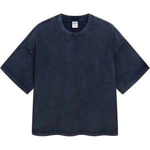 Camiseta de algodón 100% teñida con pigmentos personalizados, 240GSM, 280GSM, 300GSM, cuello alto, efecto desgastado, cuello grueso, peso pesado, para hombre - Product Image 1