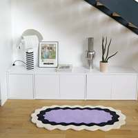 Tapis en laine fait main d'inspiration artistique moderne, noir et bleu, motif abstrait, lavable, à ondulations irrégulières, d'Inde, pour la maison et les pique-niques