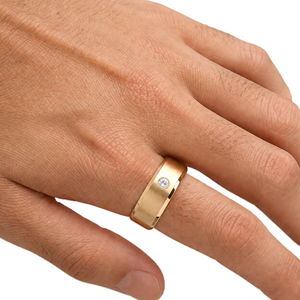<b>Round</b> Lab Diamond Unisex Bezel Set Diamond Ring 14K Solid Gold <b>Brushed</b> Band Minimalist Single Diamond Anniversary Gift Ring - Product Image 6