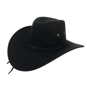 <b>Black</b> Striped Leather Wide Brim <b>Cowboy</b> <b>Hat</b> Unisex Adult Spring Summer Beach Use 56-58CM - Product Image 1