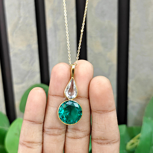 Elegant Green Quartz Faceted Stone Pendant Wholesale Brass <b>Cable</b> Chain 18k Gold Plated Bezel Set Minimalist Wedding Necklace - Product Image 4