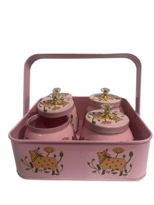 Boîte à épices décorative en métal émaillé rose avec poignée, ensemble de boîtes de rangement florales pour la cuisine et la maison - Product Image 1