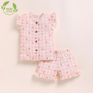 Organic <b>Muslin</b> Jabla Set for <b>Baby</b> Premium Quality Strawberry-Print Clothing - Product Image 1