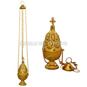 Encensoir rond en laiton avec chaînes |   Encensoir d'église orthodoxe - DOUBLE VEE EXPORTS - Product Image 2