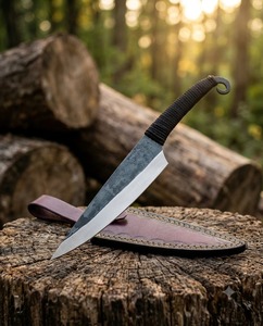 Custom Handmade Carbon Steel Hunting Knife Drop Point Blade <b>Black</b> <b>Wrapped</b> Handle Leather Sheath Outdoor Survival Tool - Product Image 1