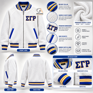 Sigma Gamma Rho SGR |   Veste varsity zippée en polaire sherpa blanche pour femme, avec broderie de lettres grecques, style sororité - Product Image 5
