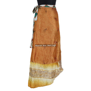 Indian Vintage Silk Double Layer Reversible <b>Sarong</b> Sari Magic <b>Wrap</b> Skirt 2 Layer Reversible Magic Silk Saris <b>Wrap</b> Long Skirt - Product Image 3