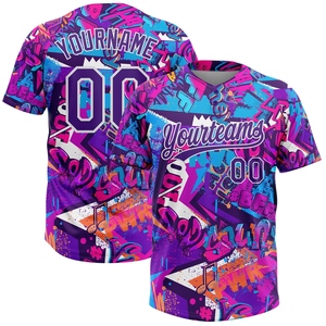 เสื้อซอฟต์บอลแบบยูนิเซ็กซ์สองกระดุม สีม่วงขาว ลายกราฟฟิตี 3 มิติ สไตล์ไพรด์เดลิค ขายดีที่สุดในอุตสาหกรรมขายส่งโดยตรง - Product Image 1