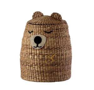 <b>Cute</b> Sleeping <b>Bear</b> Water Hyacinth Storage Basket Woven Animal Toy Organizer Bin for Nursery Decor - Product Image 2