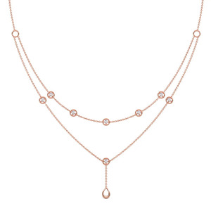 Layered Floating Circle Diamond <b>Necklace</b> with <b>Delicate</b> Rose Gold Double Chains and Scattered Sparkle Stations - Product Image 3