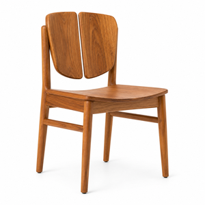 Chaise de salle à manger nordique en teck massif, écologique, imperméable, avec dossier à double palette |   Bureau à domicile scandinave - Product Image 3