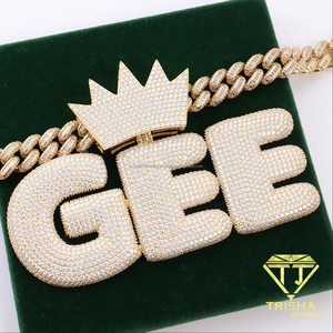 Pendentif Lettre GEE Audacieuse en Diamant de Laboratoire, Argent Sterling 925, Bijoux de Luxe Style Couronne pour Fournisseurs en Gros - Product Image 3