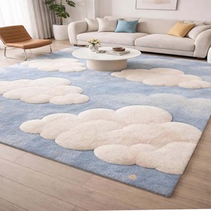 Tapis pour enfants à motif nuage doux, tufté à la main, bleu ciel, en peluche, tapis de sol confortable pour chambre d'enfant et salle de jeux - Product Image 1