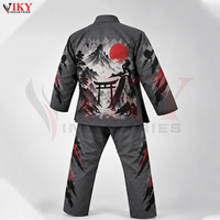Kimono de grappling gris personnalisé avec doublure intérieure sublimée BJJ et graphiques de pantalon à motifs de brossage – Uniforme de Jiu-Jitsu lourd