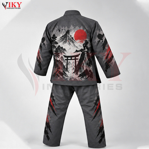Kimono de Grappling Gris Personalizado con Forro Interior Sublimado para BJJ y Gráficos de Pantalón con Efecto Pincel, Uniforme de Jiu-Jitsu de Alto Gramaje - Product Image 4