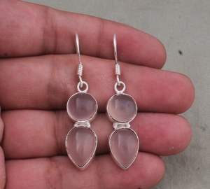 Boucles d'oreilles en argent sterling avec quartz rose, bijoux faits à la main avec pierres précieuses, boucles d'oreilles pendantes en cristal rose naturel, cadeau pour femme - Product Image 4