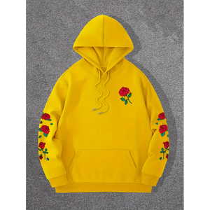 Sweat-shirt à capuche rouge pour homme, broderie florale, coton, coupe ample, décontracté, automne, avec poches - Product Image 3