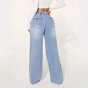 Jeans en denim à jambe droite pour femmes de haute qualité, pantalon décontracté à jambes larges avec design cargo noir, de haute qualité pour femmes - Product Image 2