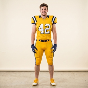 ชุดทีม 100% โพลีเอสเตอร์ ผ้าเนื้อนุ่ม ระบายอากาศได้ดี ชุดยูนิฟอร์มอเมริกันฟุตบอลแบบสั้น คุณภาพดีที่สุด ดีไซน์ล่าสุด ปรับแต่งชื่อทีมได้ - Product Image 1
