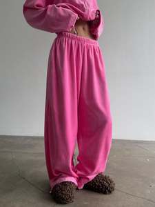 Ensemble de survêtement rose à capuche pour femme, manches longues, fermeture éclair, coupe décontractée ample avec poches latérales, taille élastique, style printemps - Product Image 3
