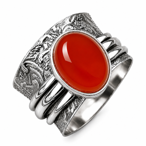Hydro Carnelian <b>Ring</b> Handmade Vintage <b>Silver</b> Plated Brass <b>Statement</b> Boho Red Gemstone TownIN Rajasthan Spinner Lightweight - Product Image 1