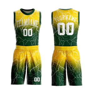 Conjunto de Uniforme de Baloncesto Verde Dorado Personalizado, Fabricante OEM ODM, Jersey y Pantalones Cortos Personalizados para Equipos, Proveedor Mayorista - Product Image 1