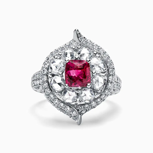 Bague de luxe unisexe Krishnavii KR 221 en or blanc 18 carats avec diamants taille coussin et taille rose certifiés IGI - Product Image 1