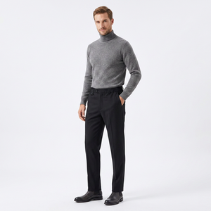 Pantalon habillé noir coupe droite pour homme, taille mi-haute, longueur complète, braguette boutonnée, 100 % polyester, infroissable, hiver/été, devant plat - Product Image 3