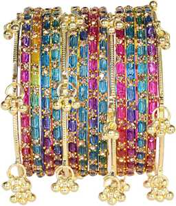 Fashionable gold plated pink glass Kashmiri pearl <b>bangles</b> with emerald cut for wedding and occasion, wholesale price - Product Image 3
