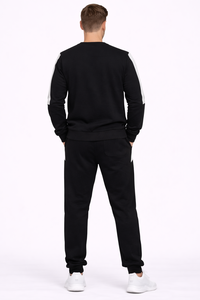 Conjunto Deportivo Premium para Hombre, Sudadera y Pantalones Deportivos Negros, Tejido Ligero de Mezcla de Algodón y Felpa Transpirable con Cuello Redondo - Product Image 3