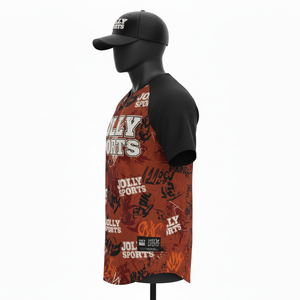 Camiseta de béisbol para hombre, transpirable, de poliéster, con estampado negro y paneles color óxido, diseño de logotipo personalizado, 100% algodón, corte holgado, estampada. - Product Image 3