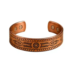 Brazalete de Cobre Puro de Lujo, Tejido Antiguo Grabado, Joyería Metálica de Moda, Diseño Exquisito - Product Image 2