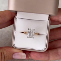 Bague de fiançailles solitaire en or massif 14 carats avec moissanite taille radiant de luxe 4 carats, bijoux fins en gros