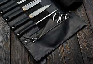 Bolsa de Almacenamiento para Cuchillos de Cuero, Bolsa Enrollable para Cuchillos de Chef, Bolsas Enrollables Portátiles de Alta Calidad con Correas de Mano LKR-0350 - Product Image 5