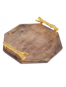 Belladec Modern Unique Design Acacia Wood Serving & <b>Storage</b> <b>Tray</b> with Steel Handles Lightweight and Customized Shape - Product Image 3